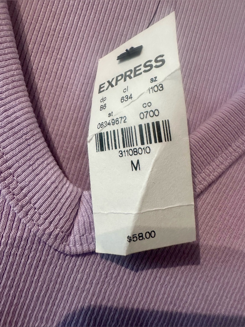 Express Ribbed V-Neck Ruffle Sleeve Bodysuit Lavender size Medium New with tag - Picture 9 of 9